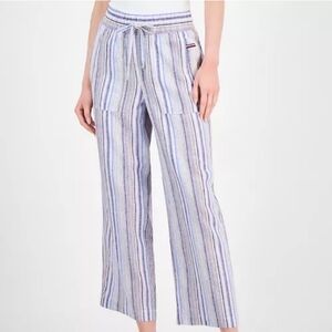 NWT Tommy Hilfiger High Rise Linen Wide Leg Pant Drawstring Pockets XL